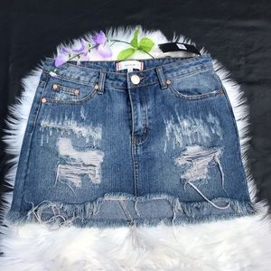 Signature8 Distressed Denim Blue Skirt Womens Sz M